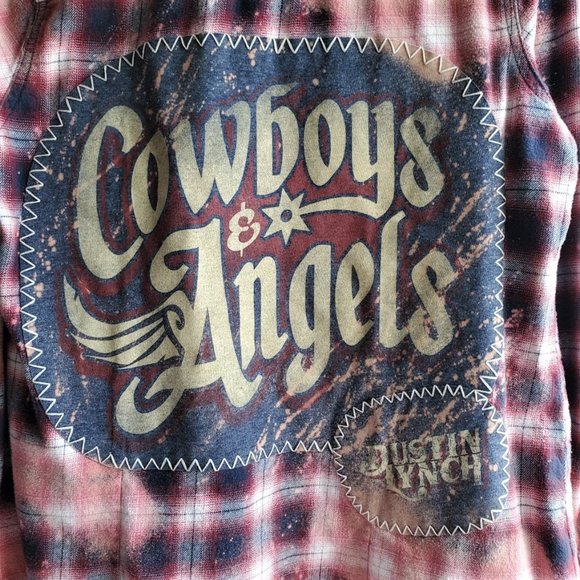 Upcycled Distressed Flannel Shirt JUSTIN LYNCH Country Music Graphic Tee Back - Picture 3 of 5